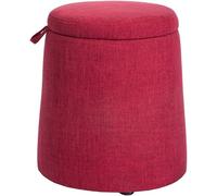 HanDpi Redondo Lino Otomano Almacenamiento Taburete para pies Puf Banco Asiento,Caja organizadora de Juguetes Reposapiés Cambiar Zapato para el hogar y la Oficina-Rojo 42x42x46cm(17x17x18inch)