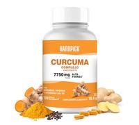 HANDPICK Complejo de cúrcuma 7750 mg - Cúrcuma de alta concentración con jengibre, canela, extracto de curcumina, pimienta negra y vitaminas en cápsulas vegetarianas.