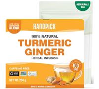 HANDPICK, Té de Jengibre y Cúrcuma - 100 Bolsitas Redondas Ecológicas - Sin Cafeína y No-OGM - Con 100% de cúrcuma y jengibre puros - Sabor picante y cálido - Sellado al Vacío