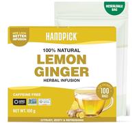 HANDPICK Té de Limón y Jengibre - 100 bolsitas redondas y ecológicas, sin cafeína y sin transgénicos, con limoncillo, regaliz, limón y jengibre, sabor cítrico y refrescante, sellado al vacío