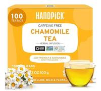 HANDPICK Té de Manzanilla | 100 Bolsitas Redondas Ecológicas | Sin Cafeína y No-OGM | Con Flores de Manzanilla 100% Puras | Mezcla Floral Herbal | Sellado al Vacío para Frescura