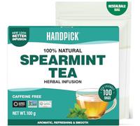 HANDPICK, Té de Menta Verde - 100 Bolsitas Redondas Ecológicas - Sin Cafeína y No-OGM - Con Hojas Puras de Menta Verde - Mezcla Naturalmente Refrescante - Sellado al Vacío