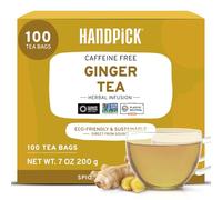 HANDPICK Té Herbal de Jengibre | 100 Bolsitas Redondas Ecológicas | Sin Cafeína y No-OGM | Elaborado con Raíz de Jengibre Pura | Sabor Suave y Picante | Sellado al Vacío para Frescura