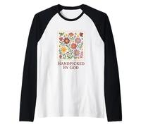 Handpicked by God Floral Folk Art Garden Christian Camiseta Manga Raglan