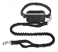Hands Free Dog Lead, Running Dog Lead with Adjustable Waist Belt, Dog Walking Belt for Medium Large Dogs, Bungee Dog Lead with Detachable Pouch for Running,Hiking (Black,Single)