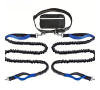 Hands Free Dog Lead, Running Dog Lead with Adjustable Waist Belt, Dog Walking Belt for Medium Large Dogs, Bungee Dog Lead with Detachable Pouch for Running,Hiking (Blue,Double)