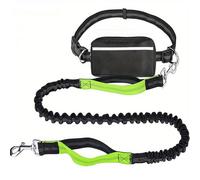 Hands Free Dog Lead, Running Dog Lead with Adjustable Waist Belt, Dog Walking Belt for Medium Large Dogs, Bungee Dog Lead with Detachable Pouch for Running,Hiking (Green,Single)