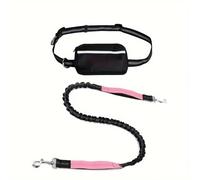 Hands Free Dog Lead, Running Dog Lead with Adjustable Waist Belt, Dog Walking Belt for Medium Large Dogs, Bungee Dog Lead with Detachable Pouch for Running,Hiking (Pink,Single)