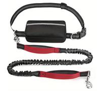 Hands Free Dog Lead, Running Dog Lead with Adjustable Waist Belt, Dog Walking Belt for Medium Large Dogs, Bungee Dog Lead with Detachable Pouch for Running,Hiking (Red,Single)