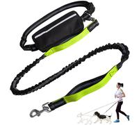 Hands Free Dog Leash with Zipper Pouch, Dog Leash Waist Belt, Dual Padded Handles, Durable Bungee Running Belt for Dogs (Green)