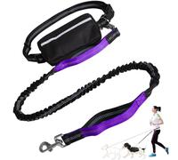 Hands Free Dog Leash with Zipper Pouch, Dog Leash Waist Belt, Dual Padded Handles, Durable Bungee Running Belt for Dogs (Purple)