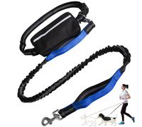 Hands Free Dog Leash with Zipper Pouch, Dog Leash Waist Belt, Dual Padded Handles, Durable Bungee Running Belt for Dogs (Blue)