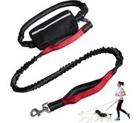 Hands Free Dog Leash with Zipper Pouch, Dog Leash Waist Belt, Dual Padded Handles, Durable Bungee Running Belt for Dogs (Red)