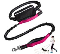 Hands Free Dog Leash with Zipper Pouch, Dog Leash Waist Belt, Dual Padded Handles, Durable Bungee Running Belt for Dogs (Pink)