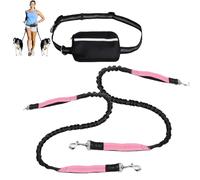 Hands Free Dog Leash with Zipper Pouch, Dual Padded Handles Running Leash, Dual Handle and Retractable Bungee for Medium and Large Dog Training Walking Running (Pink,Double Rope)