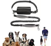 Hands Free Dog Leash with Zipper Pouch, for Running, Walking & Training, Hands Free Leash for Medium and Large Dogs (Grey)