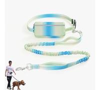 Hands Free Dog Leash with Zipper Pouch, Waist Leash for Dog Walking, Walking Pouch for Medium Large Dogs, Dual Handle and Retractable Bungee with Storage Pouch (Blue and Yellow)
