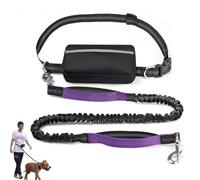 Hands Free Dog Leash with Zipper Pouch, Waist Leash for Dog Walking, Walking Pouch for Medium Large Dogs, Dual Handle and Retractable Bungee with Storage Pouch (Purple)