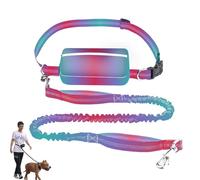 Hands Free Dog Leash with Zipper Pouch, Waist Leash for Dog Walking, Walking Pouch for Medium Large Dogs, Dual Handle and Retractable Bungee with Storage Pouch (Red and Blue)