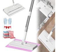 Hands Free Flat Mop - 2026 New Multi Purpose One Click, Use Any Cloth, Long Handle & Locking Head - Zero Touch, Wet/Dry, for Wall, Bathroom, Corners (Mop+Cleaning Cloth)