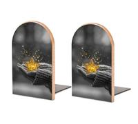 Hands Holding A Glowing Golden Star - Sujetalibros de madera, 2 soportes resistentes para libros, organizador de escritorio para bibliotecas de oficina en casa