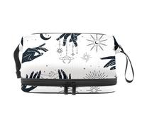 Hands Planets Constellations Sun and Moons - Neceser de doble capa para mujeres y niñas, neceser de viaje para maquillaje, organizador práctico con compartimento para cepillos, multicolor, 27x15x14