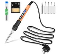 HANDSKIT soldador de estaño, kit de soldadura 90W, kit 8 en 1 soldador profesional con temperatura ajustable 180-480 °C, pantalla LCD, 5 puntas, alambre de soldadura y soporte