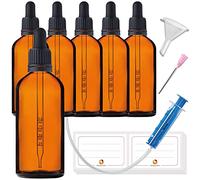 HandsUnity 100ml-6 piezas Frasco de Pipeta Frasco de Vidrio Pequeño - Juego de Vidrio de Boticario Hecho de Vidrio Ámbar con tapa de Pipeta Negra que Incluye 17 piezas de Accesorios Auxiliares