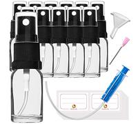 HandsUnity 10ml-12 piezas de Botella de Vidrio para Rociador - Botellas de Vidrio Transparente para Farmacia con Botella de Vidrio Atomizador Negro Hecha de Vidrio Claro que incluye 29 Accesorios