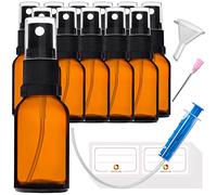 HandsUnity 15 ml-12 frascos pulverizadores de vidrio - juego de frascos de vidrio ámbar de farmacia con vaporizador negro, botella rociador de vidrio marrón, incluyendo 29 accesorios