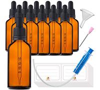 HandsUnity 50ml-12 piezas Frasco de Pipeta Frasco de Vidrio - Juego de Vidrio de Boticario Hecho Vidrio Ámbar con tapa de Pipeta Negra que Incluye 29 piezas de Accesorios - Botellas Vidrio Marrón