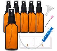 HandsUnity 50ml-6 piezas Botella de Vidrio Pulverizador - Farmacia Ámbar Botella de Vidrio Conjunto con Atomizador Negro Botella de Vidrio Pulverizador de Vidrio Marrón incluyendo 17 Accesorios