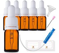 HandsUnity Frasco de Vidrio Ámbar Para Pipetas - Juego de 6 Frascos de Farmacia Con Tapa Blanca y 17 Accesorios - Botellas Marrón de 5ml