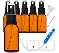 HandsUnity Juego de 6 botellas de cristal con pulverizador de 20 ml, ámbar con 17 accesorios
