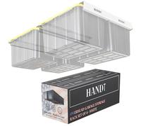 HANDT Estante de almacenamiento para garaje, sistema de estantes de organización de contenedores de techo, sistemas de estante de metal resistente para colgar contenedores de 27 galones, soporta la