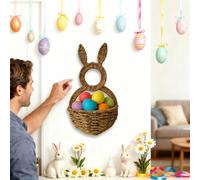 Handwoven Bunny Basket - 15.75 Inches Bunny Basket | Rattan Easter Decor - Woven wall storage pocket for flowers porch entryway spring home decoration use, seasonal Easter garden and indoor display.