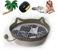 Handwoven Cotton Rope Cat Bed, Cat Basket - Cotton Rope Cat Basket, Rattan Cat House, Washable and Breathable, Suitable for Various Pet Sizes, Cats and Dogs (Green, M)
