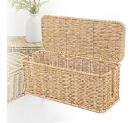 Handwoven Rattan Cable Management Box, Hand-Woven Rattan Cable Organizer Box with Safety Lock, Heat-Resistant Storage, Heat-Ventilated for Home, Office (Off-White,Small)