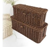 Handwoven Rattan Cable Management Box, Hand-Woven Rattan Cable Organizer Box with Safety Lock, Heat-Resistant Storage, Heat-Ventilated for Home, Office (Coffee Brown,Mix)