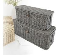 Handwoven Rattan Cable Management Box, Hand-Woven Rattan Cable Organizer Box with Safety Lock, Heat-Resistant Storage, Heat-Ventilated for Home, Office (Gray,Mix)