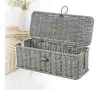 Handwoven Rattan Cable Management Box, Hand-Woven Rattan Cable Organizer Box with Safety Lock, Heat-Resistant Storage, Heat-Ventilated for Home, Office (Gray,Small)