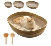 Handwoven Rattan Cat Bed Basket,Scratch Resistance Easy to Clean, Breathable, Four Seasons Universal,Cattail Nest,for Indoor Cats,Small and Medium Pet (S)