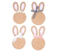 Handwoven Rope Rabbit Coaster Set, 4 Pieces Easter Bunny Heat Resistant Woven | Rustic Party Woven Coasters Set | For Home, Kitchen, Living Room, Offices, Party, Drink, Cup