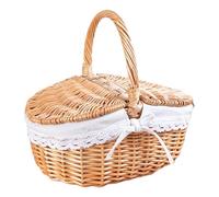 Handwoven Wicker Basket - Flower Storage Box, Portable Carry Design with Reinforced Handle, Spacious Utility Container for Backyard Gatherings, Outdoor Picnic Organizer for School Events