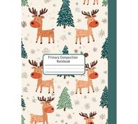 Handwriting Notebook for Lefties - Primary Composition Notebook for K-2 - Right Side Binding, Wide Ruled, Dotted Midline - Reindeer Christmas Writing Journal