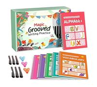 Handwriting Workbook - Grooved Practice Book, Reusable Learning Copybook with Pen Grips | Kids Handwriting Tracing Workbook for Kindergarten, Boys & Girls | Calligraphyy and Drawing Manual Templates