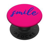 Handwritten Font Smile Dark Blue on Pink Background PopSockets PopGrip Adhesivo