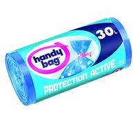 Handy Bag - 1 rollo de 20 bolsas de basura de 30 litros, cierre de enlaces, protección activa antibacteriana, antifugas, 50 x 70 cm, color azul opaco