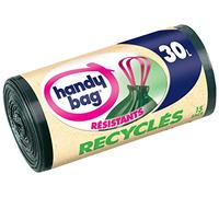 Handy Bag 15 bolsas de basura de 30 L, asas correderas, recicladas, resistentes a las fugas, 53 x 63 cm, verde oscuro, opaco
