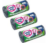 Handy Bag 3 rollos de 10 bolsas de basura 100 L, asas deslizantes, ultra resistentes, antifugas, 82 x 90 cm, gris oscuro, opaco